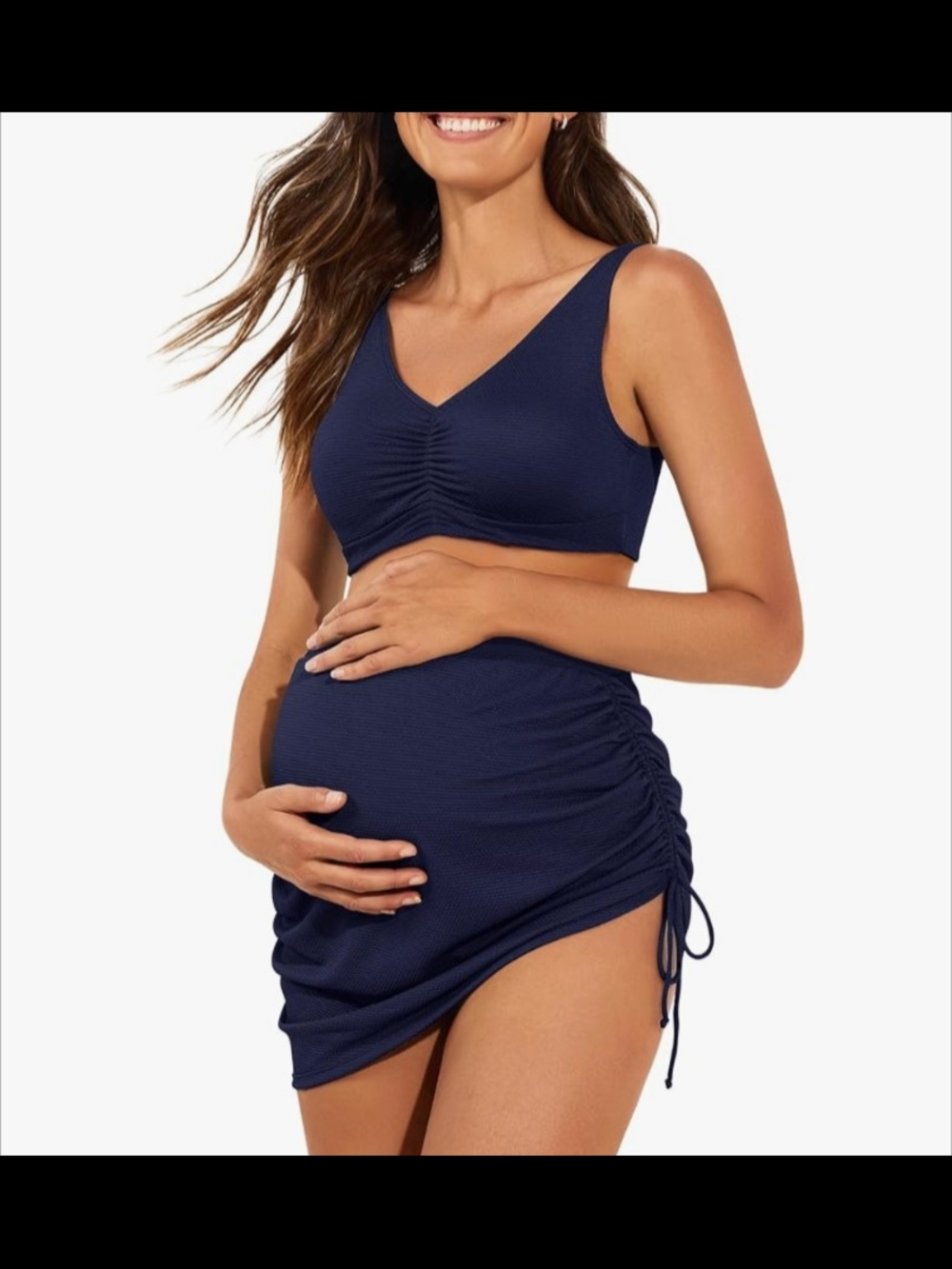 Maternity Navy One-Piece Swim Dress with Ruched Sides